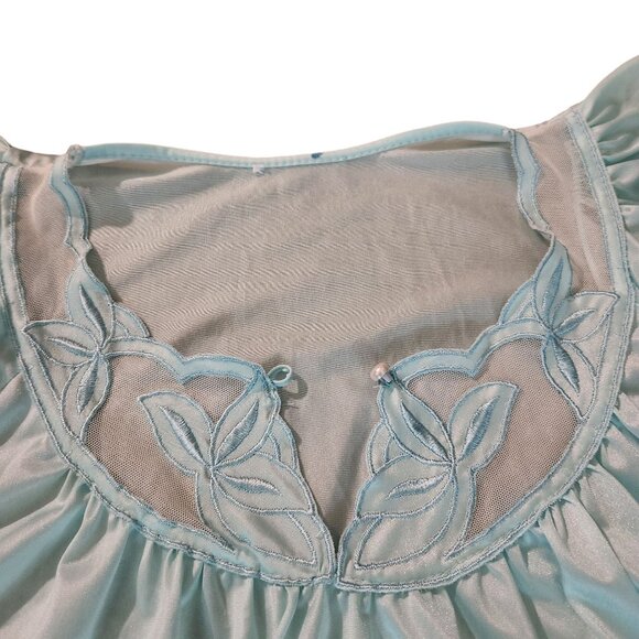 Vintage Light Blue Nightgown With Embroidered Neckline & Flutter Sleeves - Picture 10 of 11